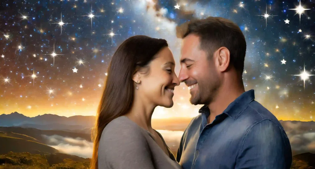 A montage of memorable moments shared by a couple, depicted against a backdrop of stars, representing the creation of everlasting memories in love.