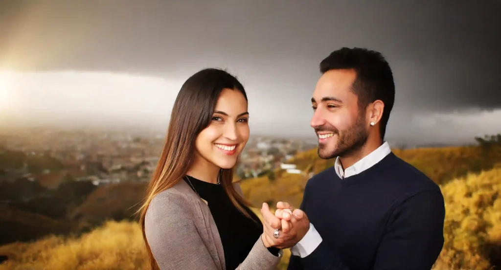 Visual depiction showcasing non-verbal communication: exchanged looks, smiles, and gestures signifying deep understanding and connection.