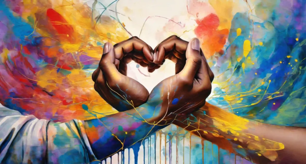  A canvas with vibrant colors, depicting shared values, emotional resonance, and transparent communication forming the foundation of a beautiful relationship.