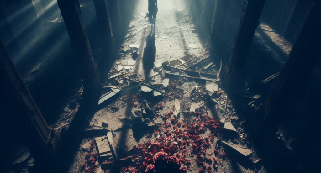 A somber room adorned with red flowers, representing the aftermath of a relationship breakup.