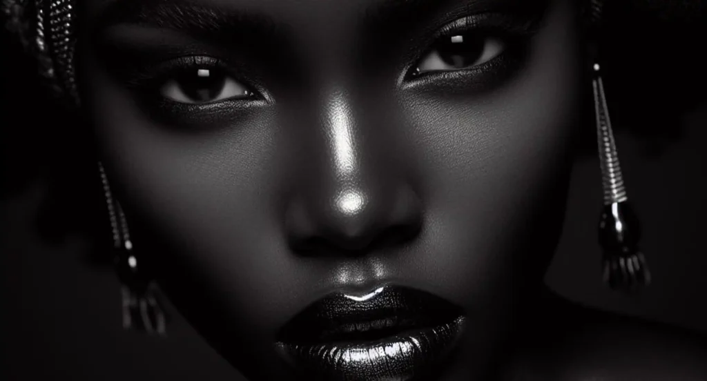 Portrait of a dark-skinned black woman wearing earrings, displaying signs of relationship insecurity.