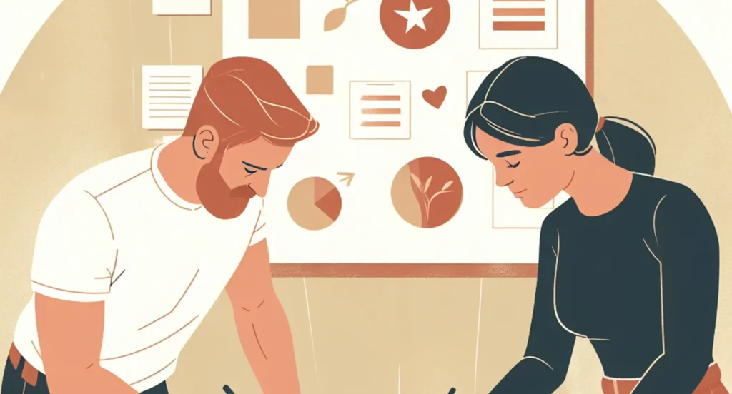 Illustration of a couple setting goals together, emphasizing the significance of shared objectives in a relationship.