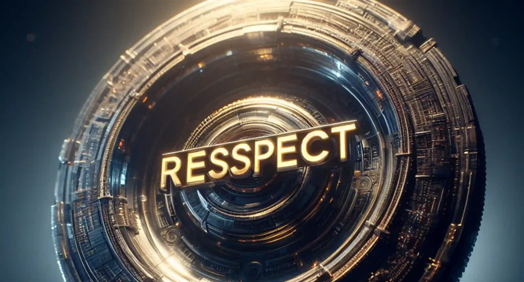 A futuristic circular metallic structure illuminated with lights, highlighting the golden text “RESSPECT” in the center.